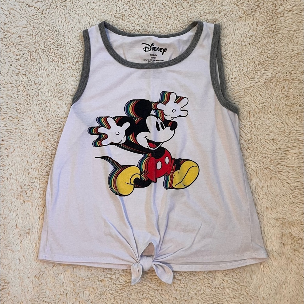 Disney Girls' White Mickey Mouse Tie-Front Tank Top Sz 7/8